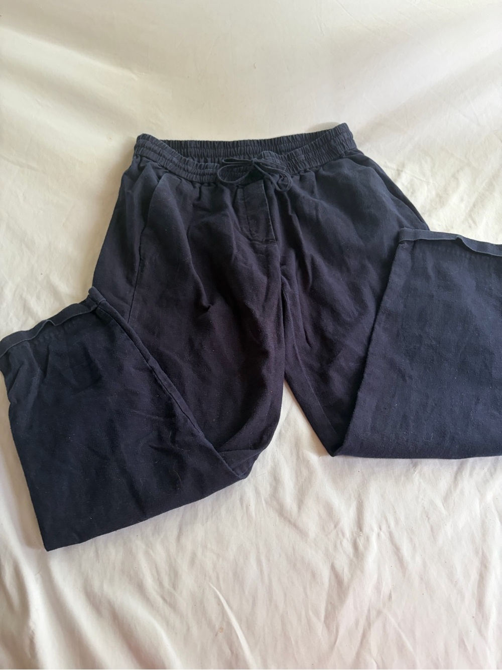 J .Crew Navy Linen Blend Pull-On Pants Elastic Waist Cuffed Hem